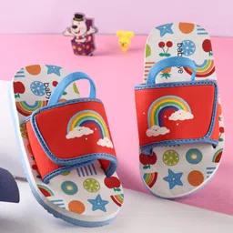 Babyoye Rainbow Print Flip Flops with Back Strap - Red-picture-16