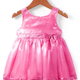 Babyhug Woven Sleeveless Party Dress With Bow Applique - Pink-picture-18