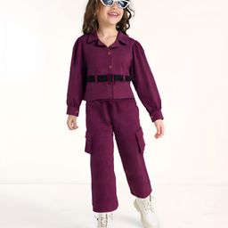 Ollington St.Cotton Knit Full Sleeves Solid Color Jacket & Cargo Pants - Wine-image-52