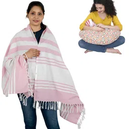 nene MultiPurpose Woven Breastfeeding Shawl & Pillow Combo - Pink-picture-16