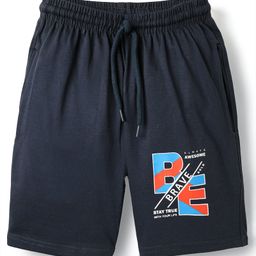 Taeko Single Jersey Knit Knee Length Shorts With Text Print - Navy Blue-image-62