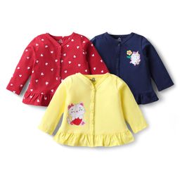 Doodle Poodle 100% Cotton Single Jersey Knit Full Sleeves Jhablas With Animal & Heart Print Pack Of 3 - Yellow Red & Navy Blue-picture-7