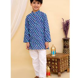 Superminis Cotton Woven Full Sleeves Lehariya Printed & Bandhani Designed Kurta Pyjama Set - Blue-picture-19