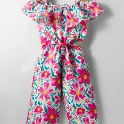 Twetoons Woven Frill Sleeves Jumpsuit with Fabric Belt & Floral Print - Pink-picture-35