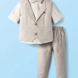 JASH KIDS Cotton Woven Full Sleeves 3 Piece Party Suit With Bow - Grey-picture-36