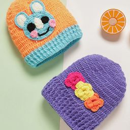 MayRa Knits Knitted Knit pack Of 2 Animal & Floral Crochet Caps - Orange & Purple-picture-4