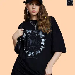 Metronaut Women Floral 2 Printed Hooded Extended Sleeves T-shirt-image-42