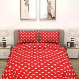 Aura Red & White Geometric 144 TC King Bedsheet with 2 Pillow Covers-image-70