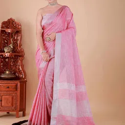 NEGRONI Striped Zari Pure Linen Saree-picture-7