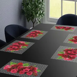LooMantha Transparent & Red 6 Pieces Printed Rectangular Table Placemats-27