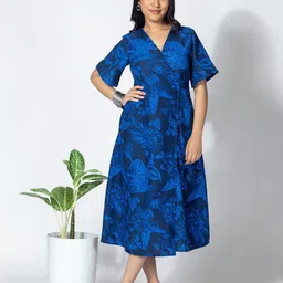 Murcia Floral Print Linen Formal Midi Dress-picture-0