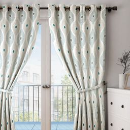 SWAYAM Off-White & Blue Set of Single Door Curtains-image-77