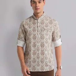 AD by Arvind Beige Slim Fit Printed Shirt-image-85