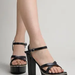 Shoetopia Women's Black Ankle Strap Sandals-image-87