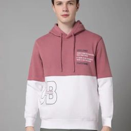 Cantabil White & Pink Regular Fit Colour Block Hooded Sweatshirt-image-24