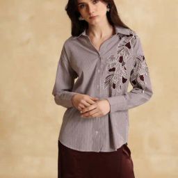 KAZO Grey Stripes Relaxed Fit Shirt-image-34