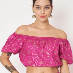 studio rasa Floral Print Off-Shoulder Ethnic Crop Top-image-58