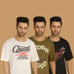 Vimal Jonney Multicolor Regular Fit Printed Crew T-Shirt - Pack of 3-image-81