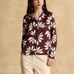 KAZO Maroon Print Relaxed Fit Shirt-image-32