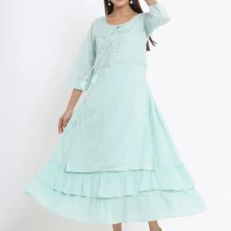 Juniper Sage Green Cotton Embroidered Layered Maxi Dress With Dori Tassels-image-67
