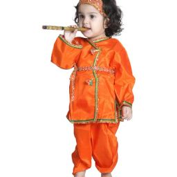 BownBee Kids Orange Zari Work Kurta & Dhoti-image-12
