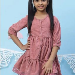 BIBA Girls Onion Pink Self Pattern Dress-image-68