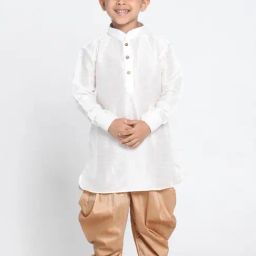 VASTRAMAY Kids White Comfort Fit Kurta Set-image-82