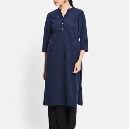 Fabindia Navy Cotton Straight Kurta-image-95