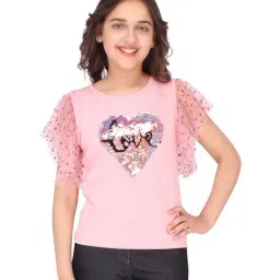 Cutecumber Kids Peach Sequence Casual Top-image-53
