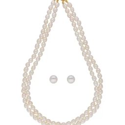 Sri Jagdamba Pearls Rabhya Pearl White Alloy Necklace & Earring Set-29