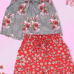 Cutecumber Kids Black & Red Floral Print Shorts (Pack Of 2)-image-17