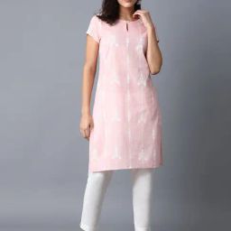 W Women Pink Floral Print Cotton Straight Kurta-image-51