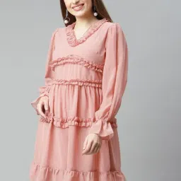 Melon by Pluss Pink Full Sleeves A-Line Dress-image-81