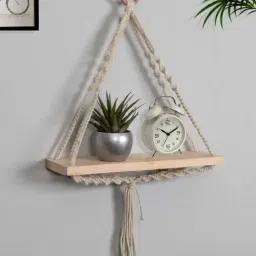 Homesake Macrame Beige Wood Wall Shelf-image-12