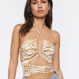 Forever 21 Brown & White Geometric Print Crop Top-image-1