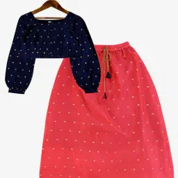 Kiddopanti Kids Navy & Pink Embellished Full Sleeves Top with Lehenga-picture-20