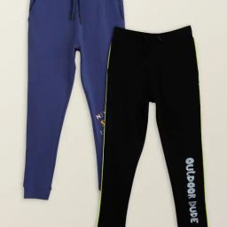 XY Life Kids Blue & Black Cotton Relaxed Fit Joggers (Pack of 2)-image-44