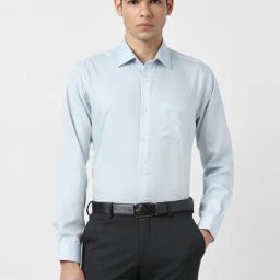 Van Heusen Blue Cotton Regular Fit Self Pattern Shirt-image-14