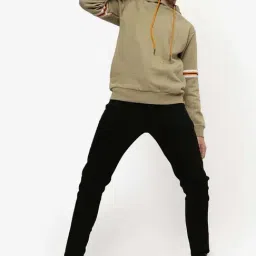 Campus Sutra Beige Cotton Regular Fit Striped Hooded Sweatshirt-picture-40