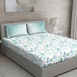 GM 'Regal' Sage Green & White Cotton 144 TC Double Bedsheet with 2 Pillow Covers-picture-29