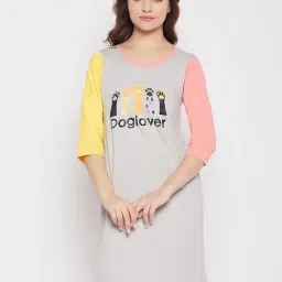 Clovia Grey Printed Night Dress-image-37