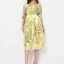 Vero Moda Green & Yellow Printed Fit & Flare Dress-image-44