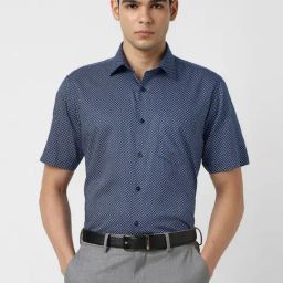 Van Heusen Blue Cotton Regular Fit Printed Shirt-image-77
