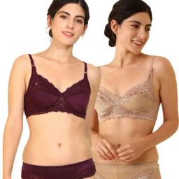 AROUSY Maroon & Beige Cotton Self Pattern Bra Panty Set - Pack Of 2-image-36