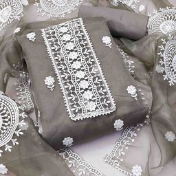 KALINI Floral Embroidered Organza Unstitched Dress Material-image-83