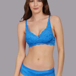 AROUSY Blue Self Pattern Bra Panty Set-image-84