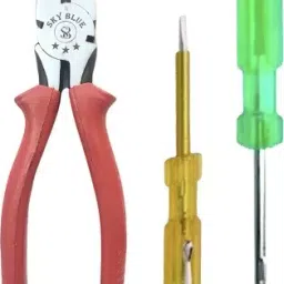 Sky Blue Tool Kit Line Testar - 2 In 1 Screwdriver - C-Rv Lineman Plier 203.2 mm (8 Inch) Set of 3 Pcs-12