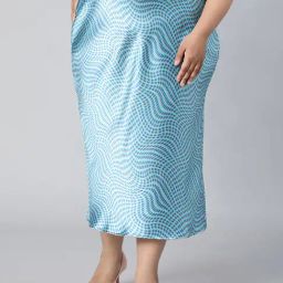 Oxolloxo Blue Printed Midi Skirt-image-9