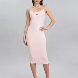 Tommy Hilfiger Pink Cotton Solid Midi Dress-image-26