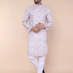 W & G Men Ethnic Motifs Printed Regular Kurta with Churidar-image-70